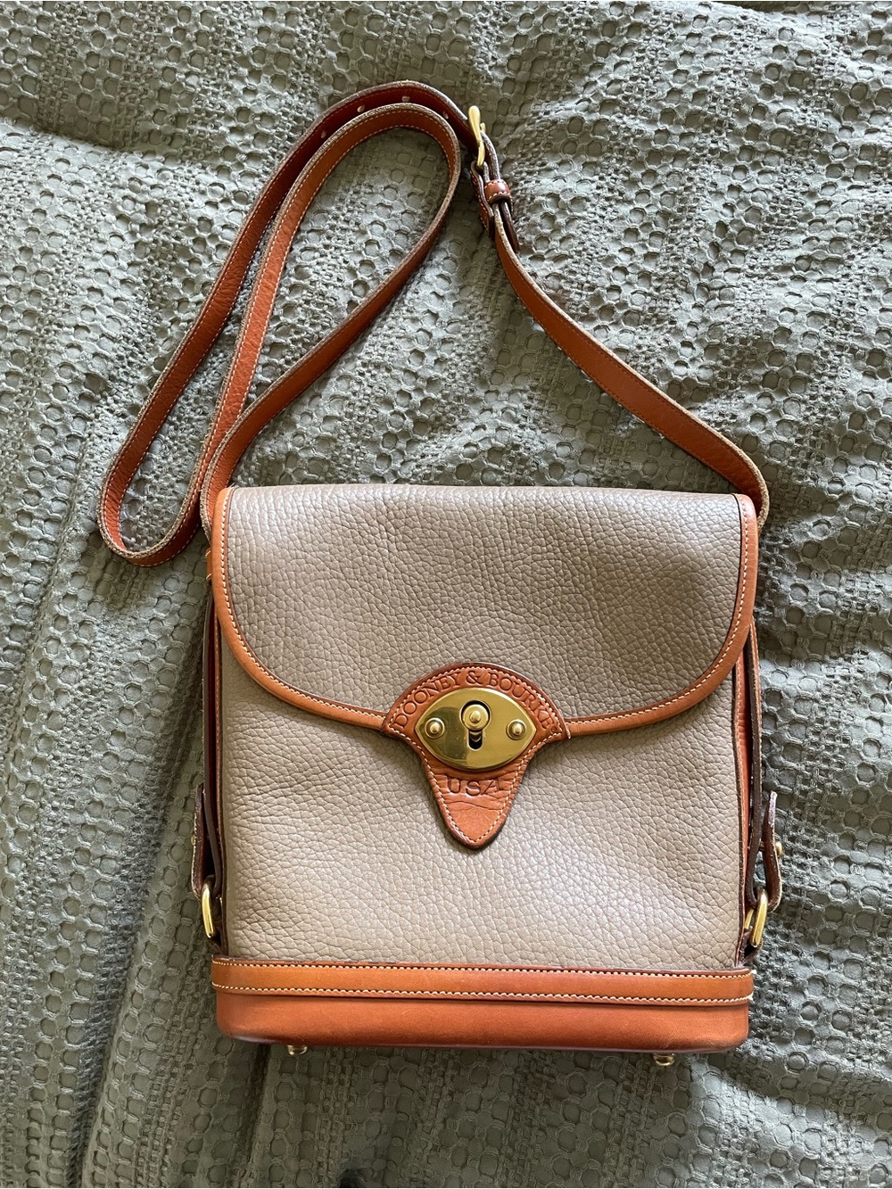 Dooney & Bourke Beige Pebbled Leather Crossbody with Tan Trim